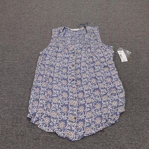 Caffe Marrakesh Tank Top Womens Medium Blue Floral Button Down Rayon Tunic Boho